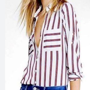 Express Portofino relaxed convertible sleeve stripe shirt